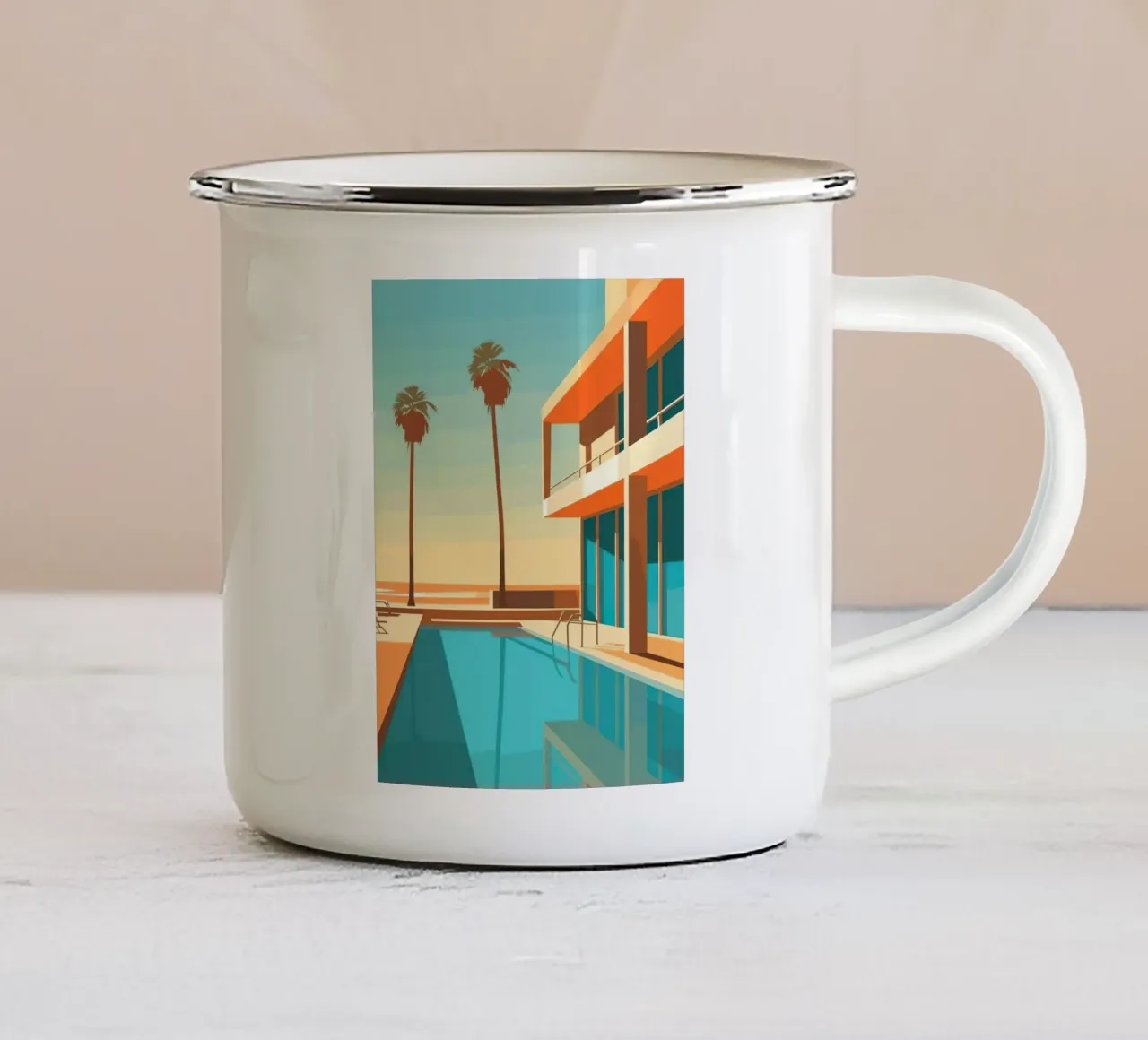 Orange House With The Pool tazza in smalto da Leonard Barreiro