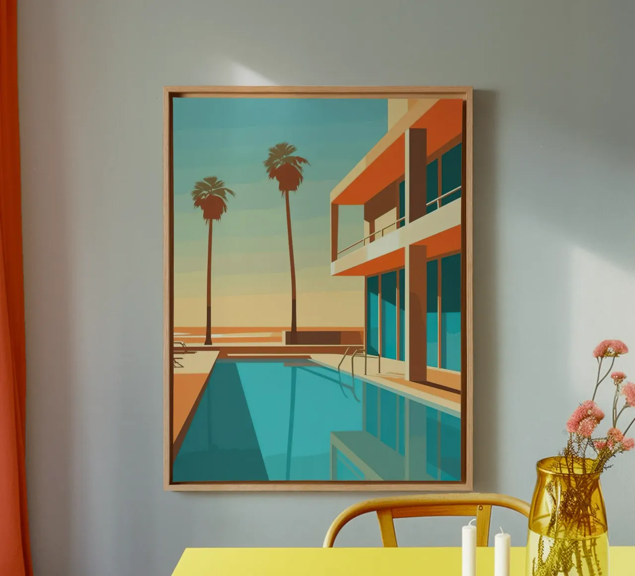 Orange House With The Pool tela con Cornice a cassetta da Leonard Barreiro