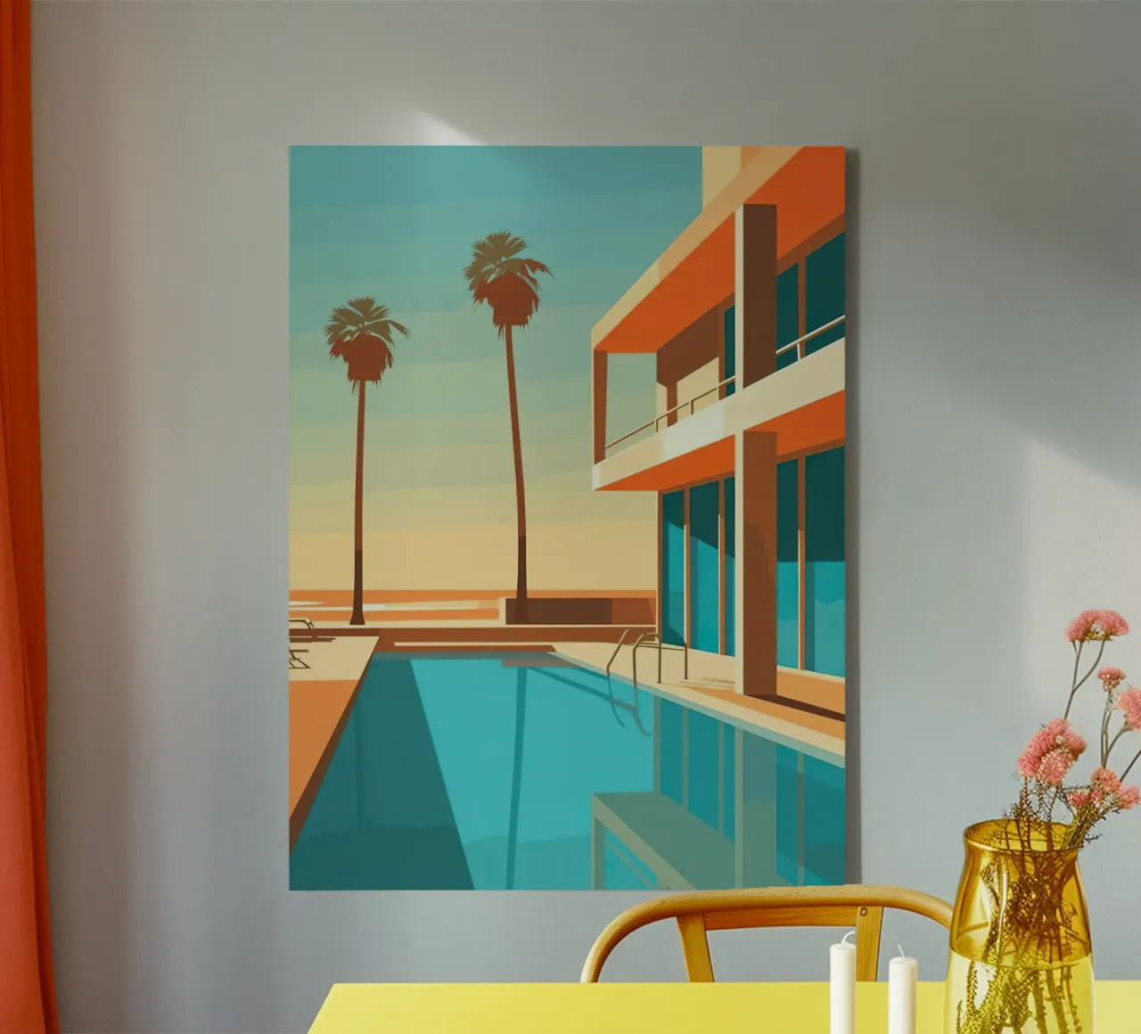 Orange House With The Pool tela con Cornice a cassetta da Leonard Barreiro