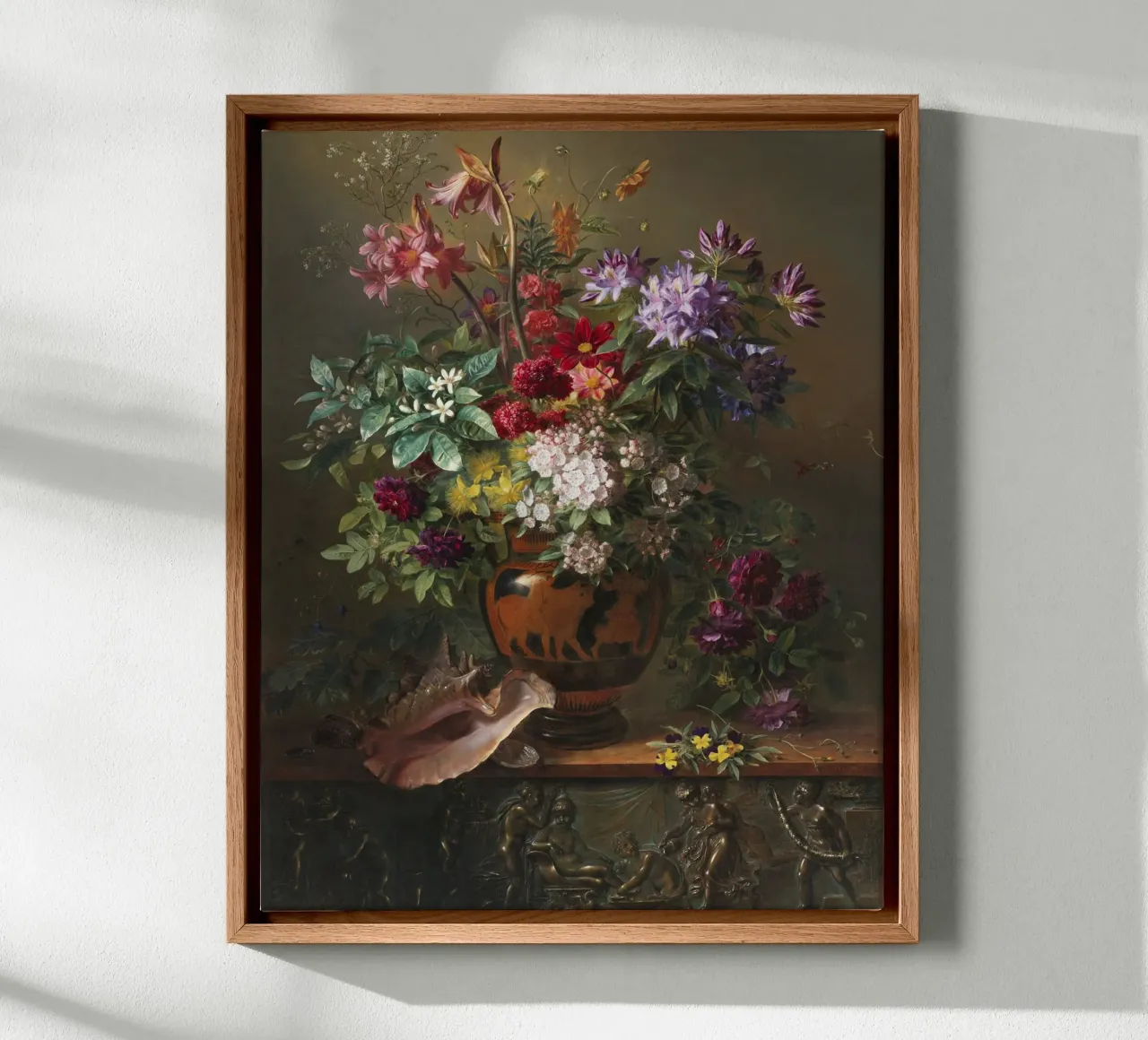 Still Life with Flowers in a Greek Vase canvas met Baklijst van vintageshop