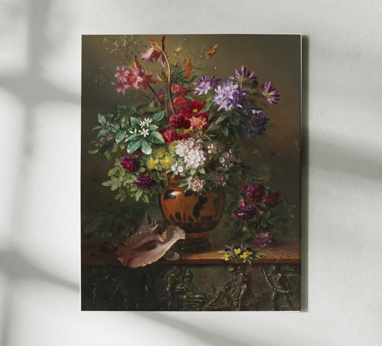Still Life with Flowers in a Greek Vase canvas met Baklijst van vintageshop