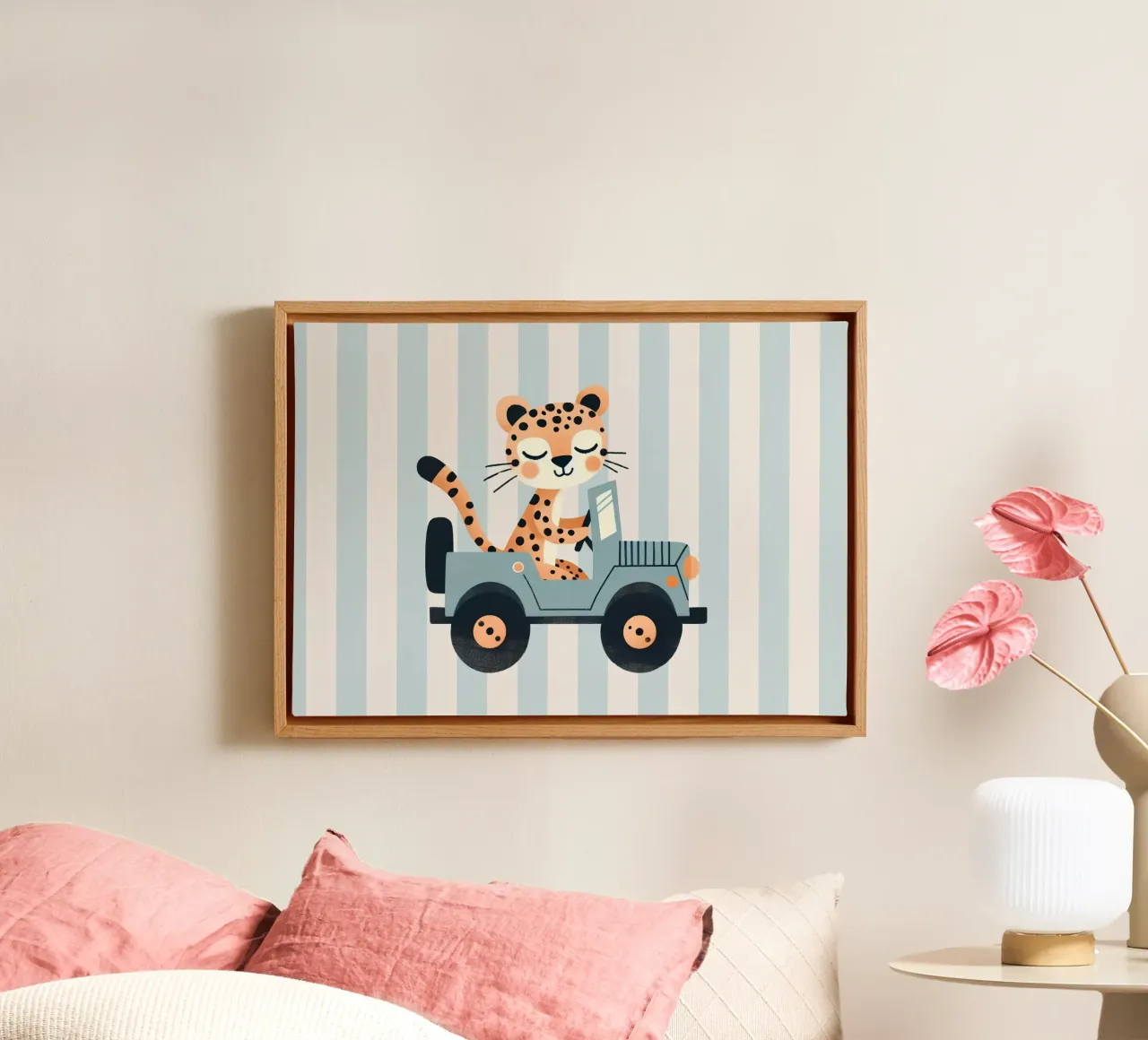 Schattige dierenprint, Cheetah kinderkamer kunst, jongens speelkamer kunst canvas met Baklijst van Little Lola