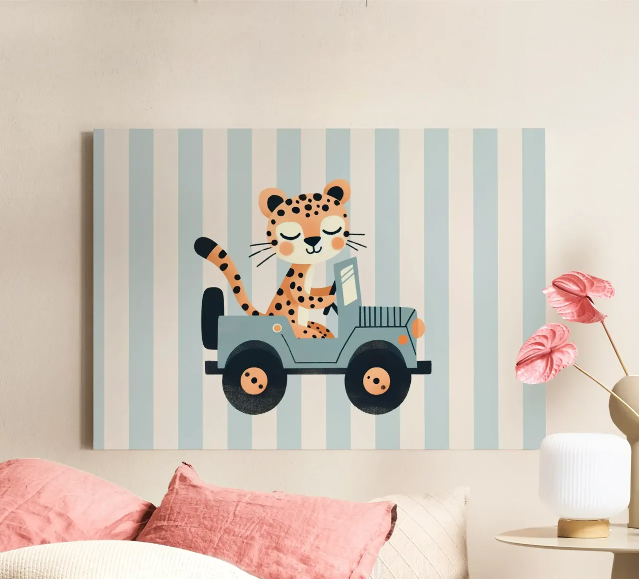 Schattige dierenprint, Cheetah kinderkamer kunst, jongens speelkamer kunst canvas met Baklijst van Little Lola