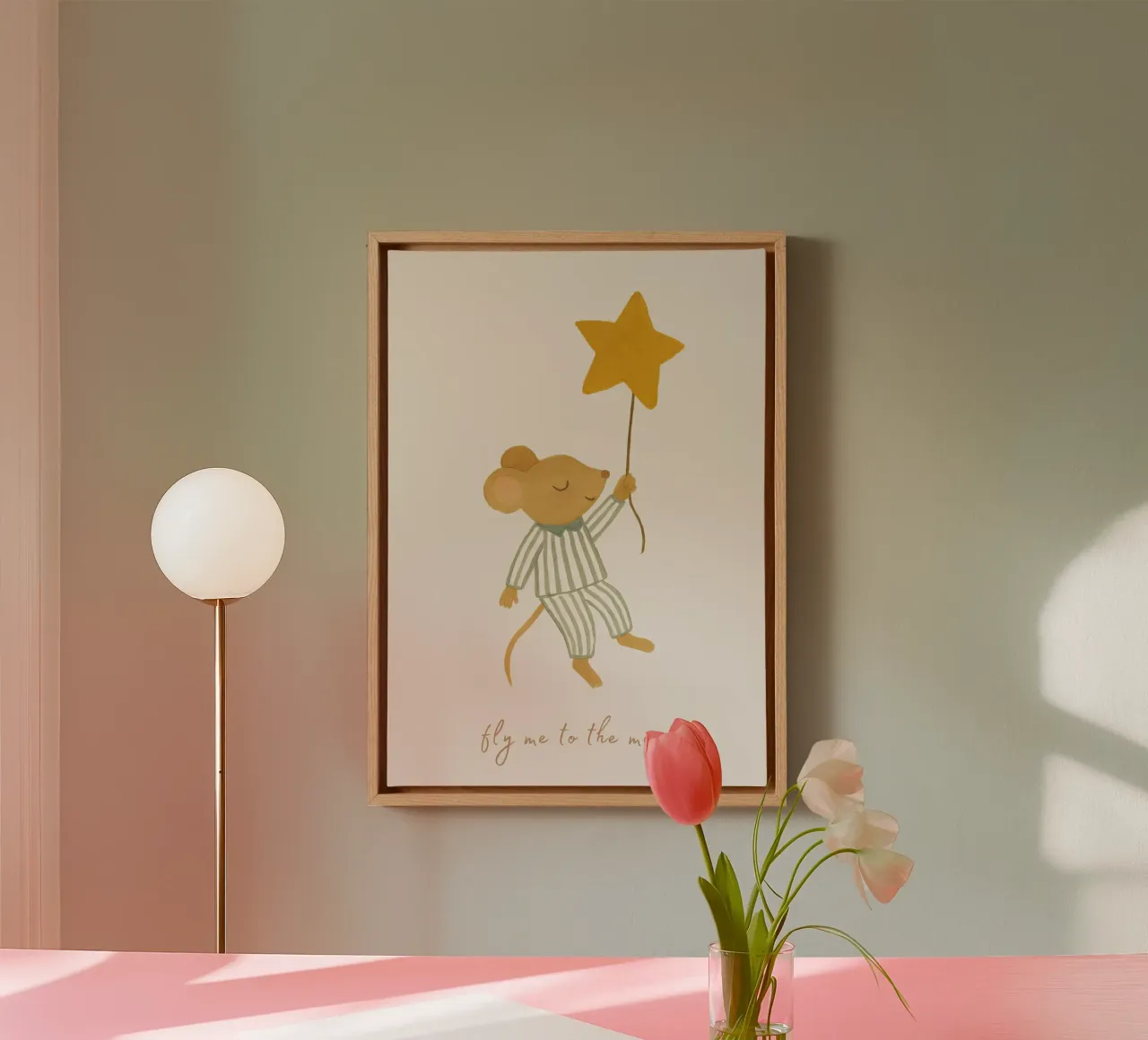 Cute Nursery Print, Little Mouse Poster canvas with Floater frame by Little Lola