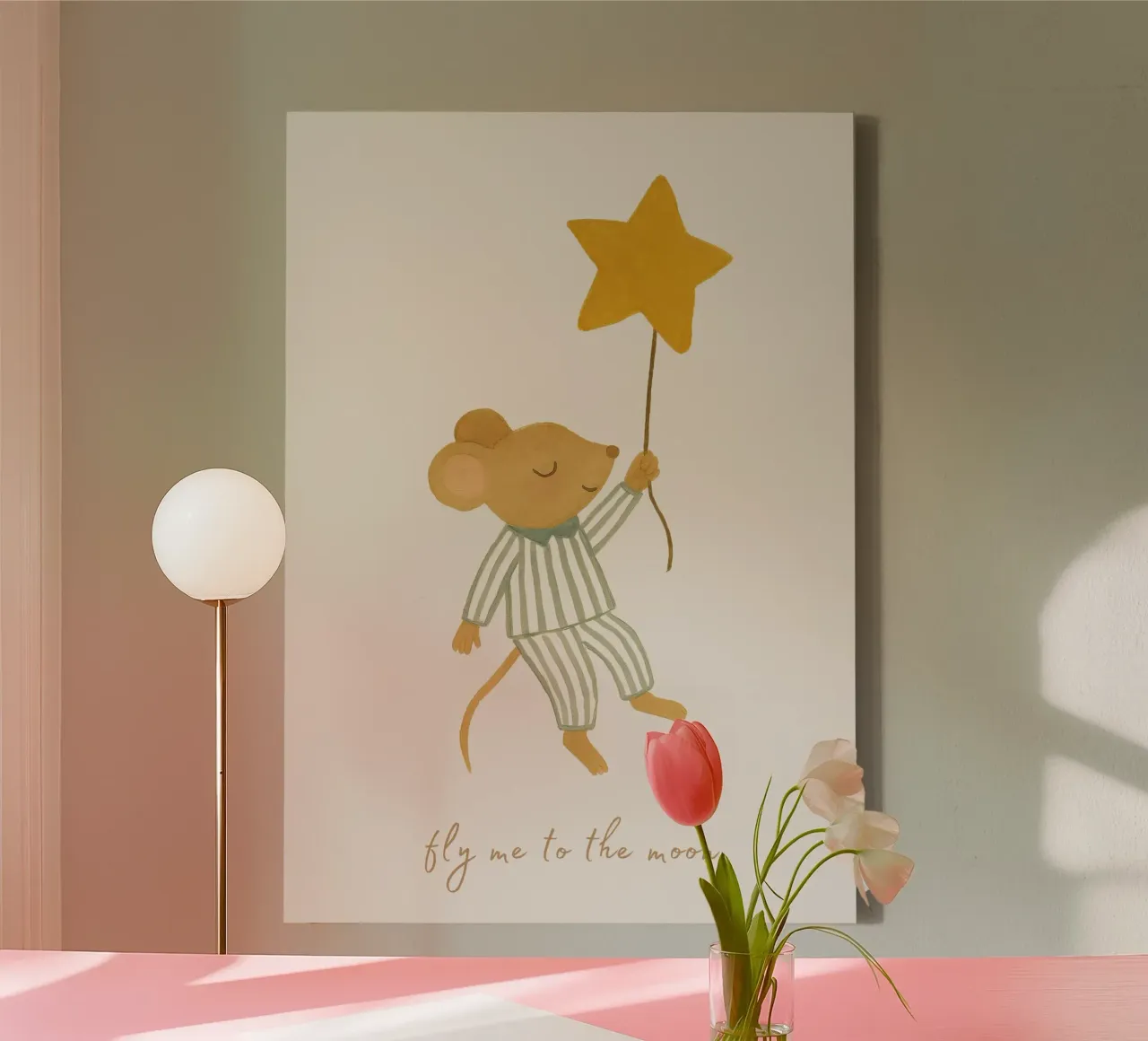 Cute Nursery Print, Little Mouse Poster canvas with Floater frame by Little Lola