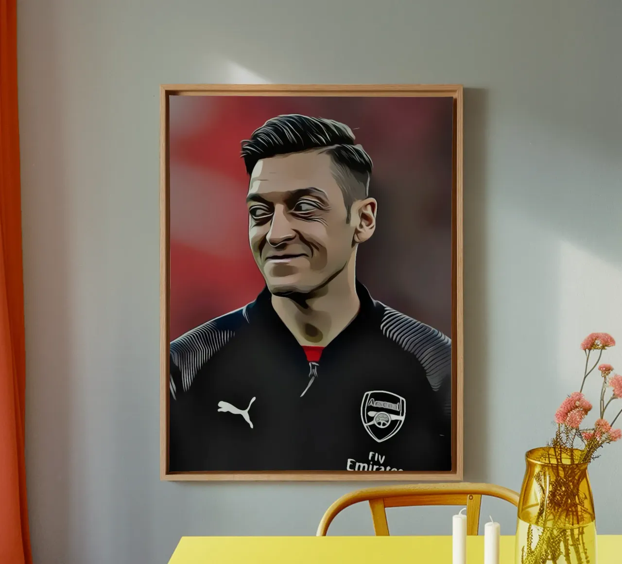 Mesut Özil - Arsenal Football Player in Black Jacket canvas with Floater frame by dark eagle