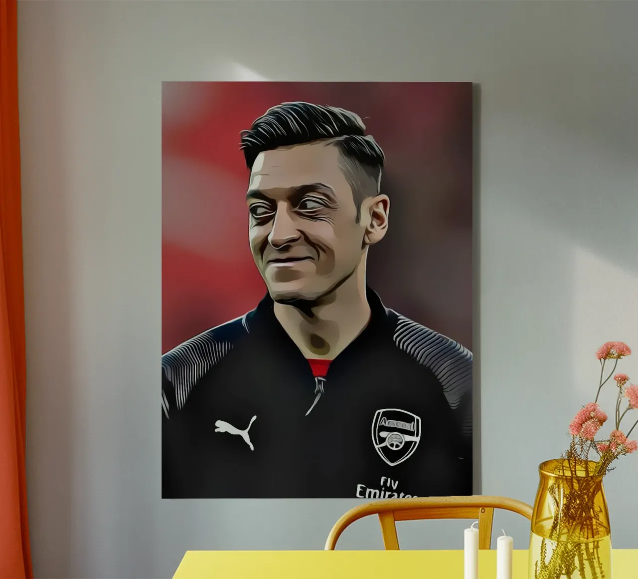 Mesut Özil - Arsenal Football Player in Black Jacket canvas with Floater frame by dark eagle