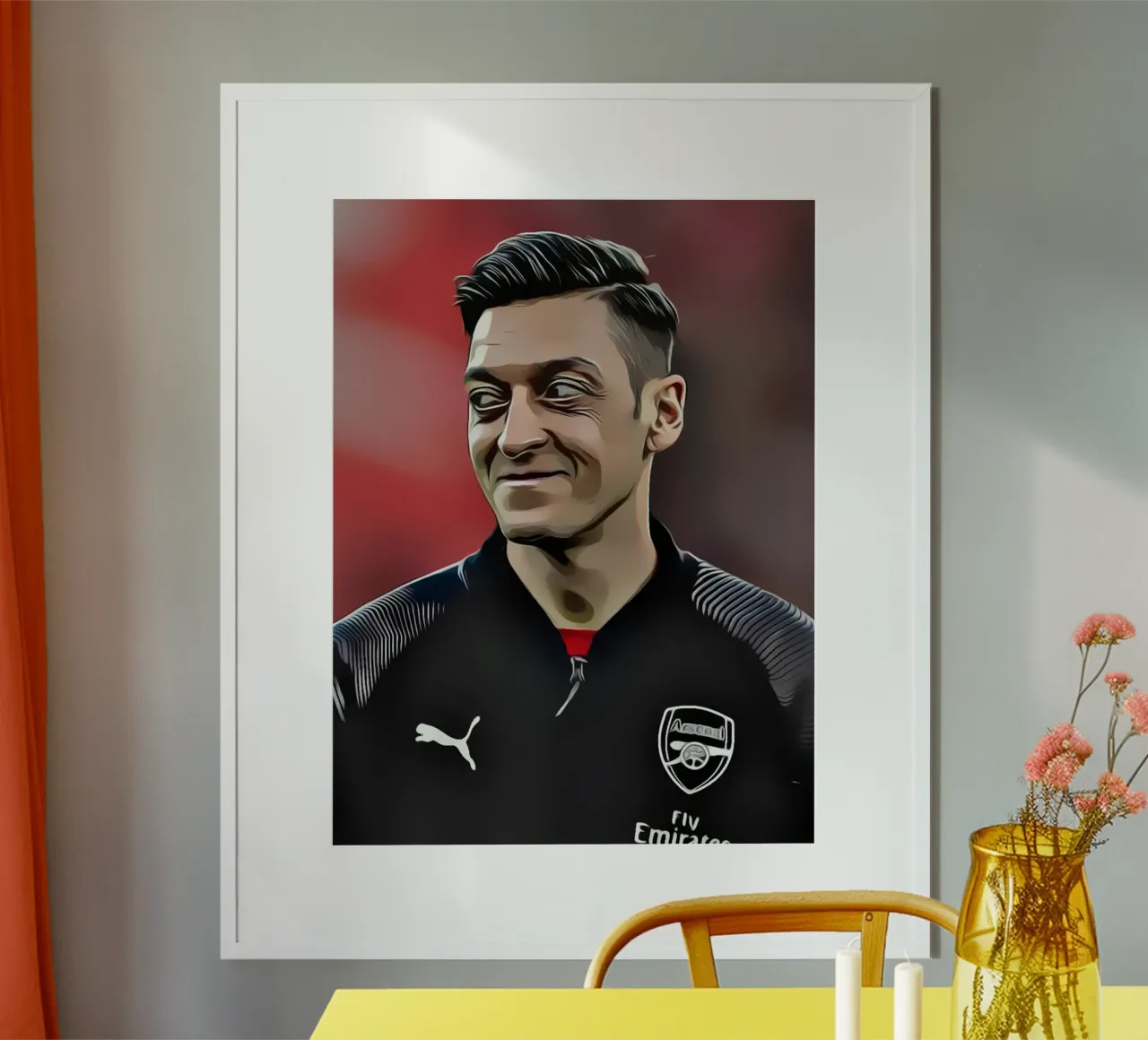 Mesut Özil - Giocatore di calcio dell'Arsenal in giacca nera poster con telaio in legno da dark eagle
