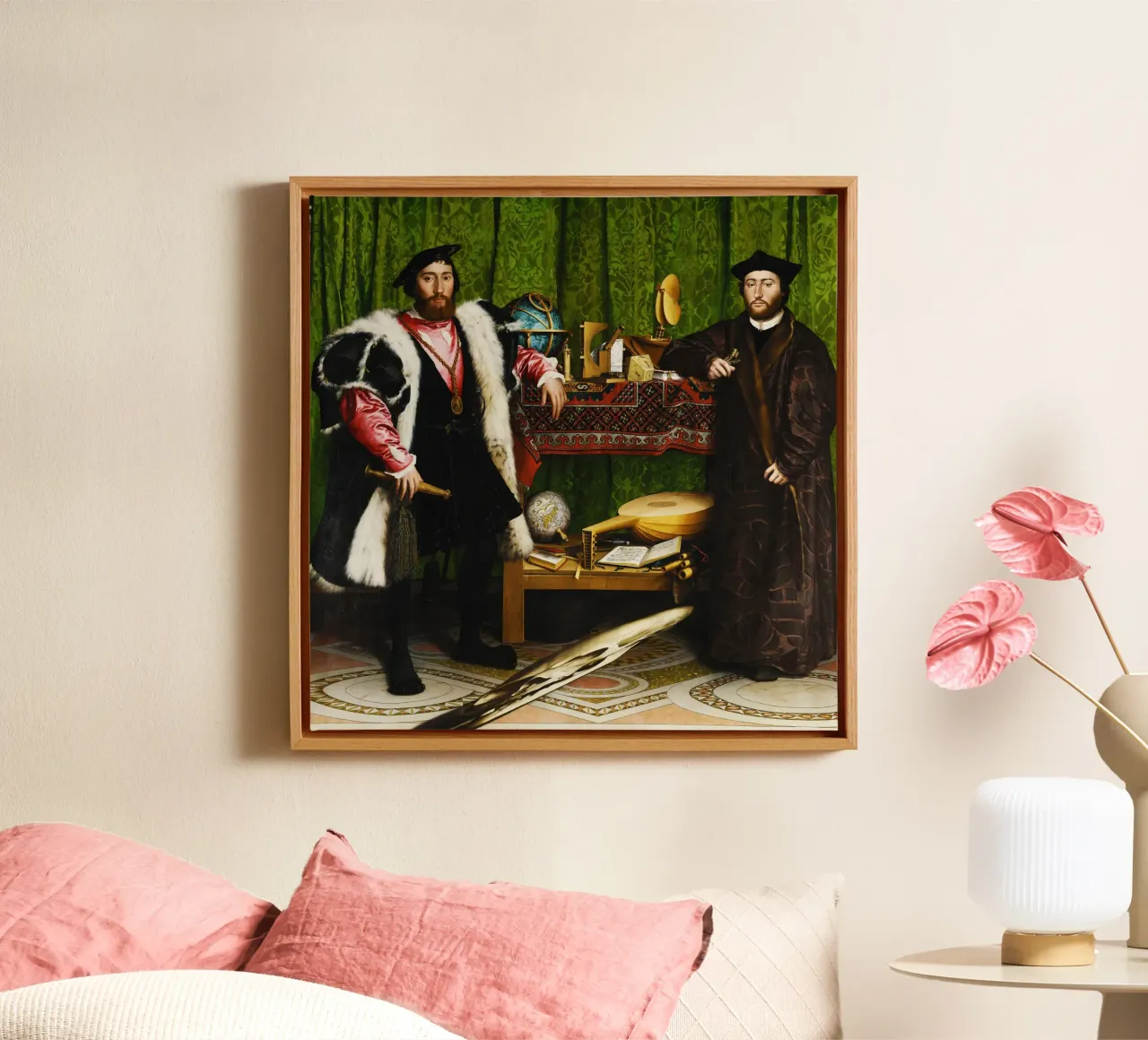 Hans Holbein il Giovane - Gli ambasciatori (1533) tela con Cornice a cassetta da Venus Art