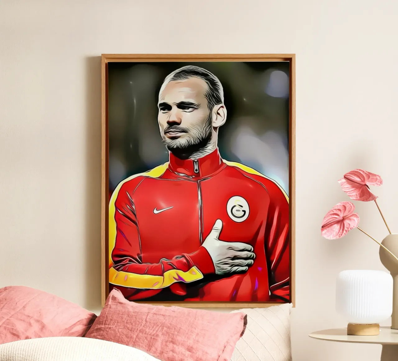 Wesley Sneijder - Football Player in Galatasaray canvas with Floater frame by dark eagle
