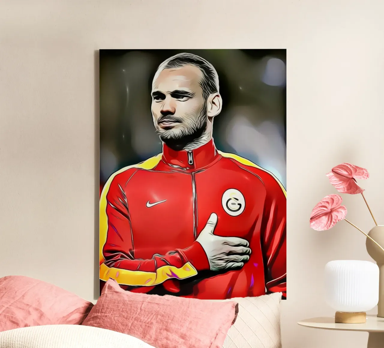 Wesley Sneijder - Football Player in Galatasaray canvas with Floater frame by dark eagle