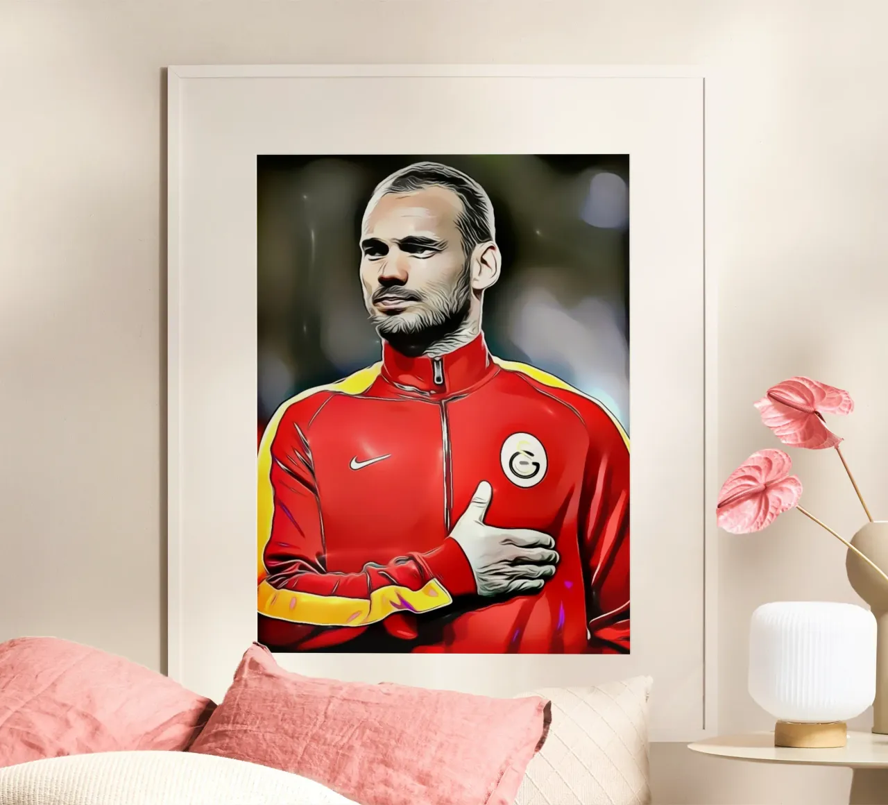 Wesley Sneijder - Giocatore di calcio nel Galatasaray poster con telaio in legno da dark eagle