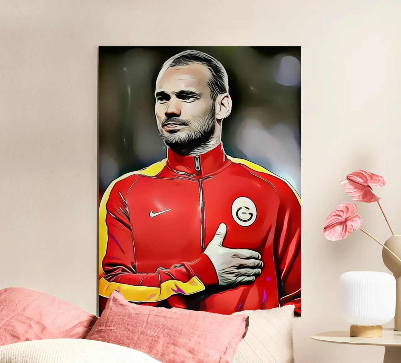Wesley Sneijder - Giocatore di calcio nel Galatasaray poster con telaio in legno da dark eagle