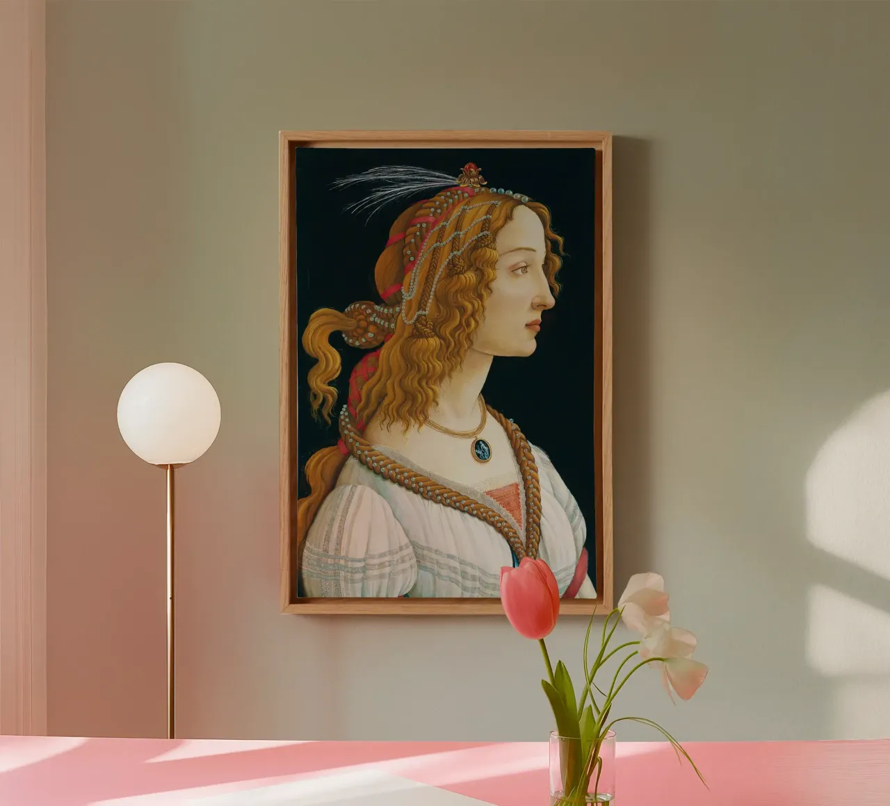 Sandro Botticelli – Idealized Portrait of a Lady canvas with Floater frame by Venus Art
