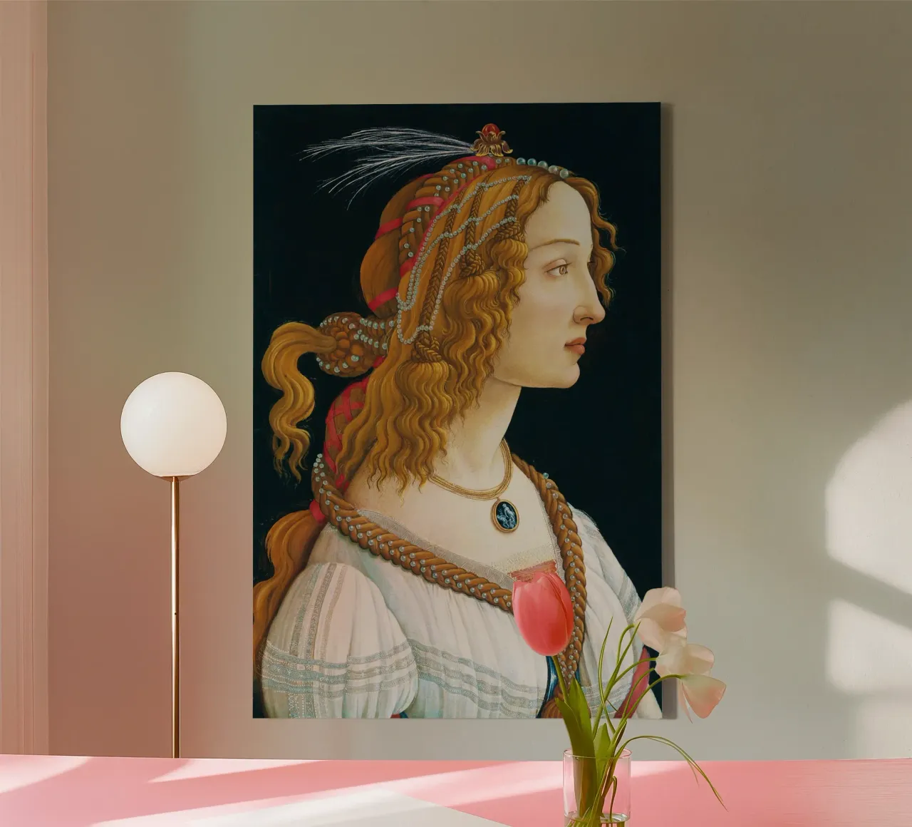 Sandro Botticelli – Idealized Portrait of a Lady canvas with Floater frame by Venus Art