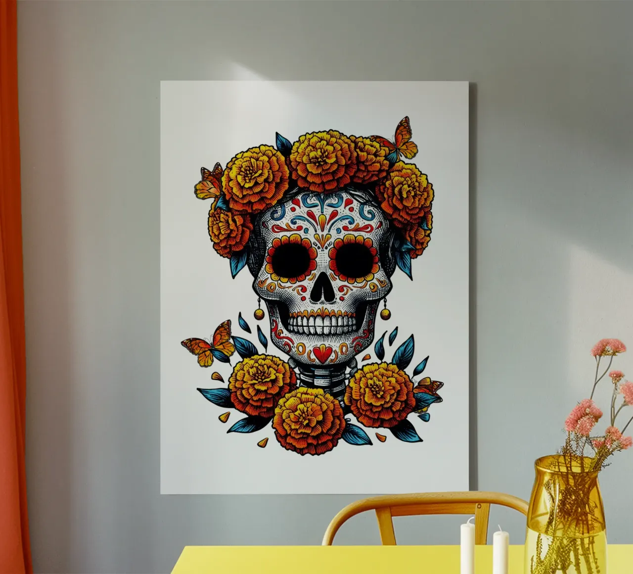 Dia de Muertos con farfalle tela con Cornice a cassetta da ArtDesign by KBK