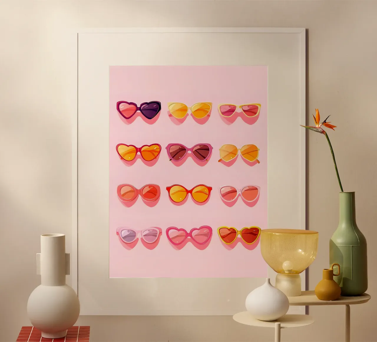 Collezione di occhiali da sole su sfondo rosa poster da Leon B Feierabend
