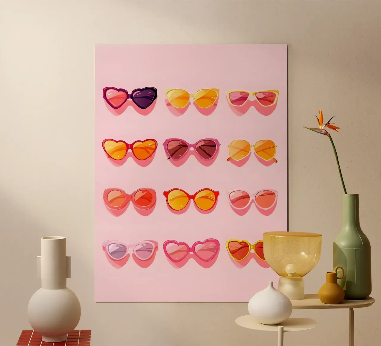 Collezione di occhiali da sole su sfondo rosa poster da Leon B Feierabend