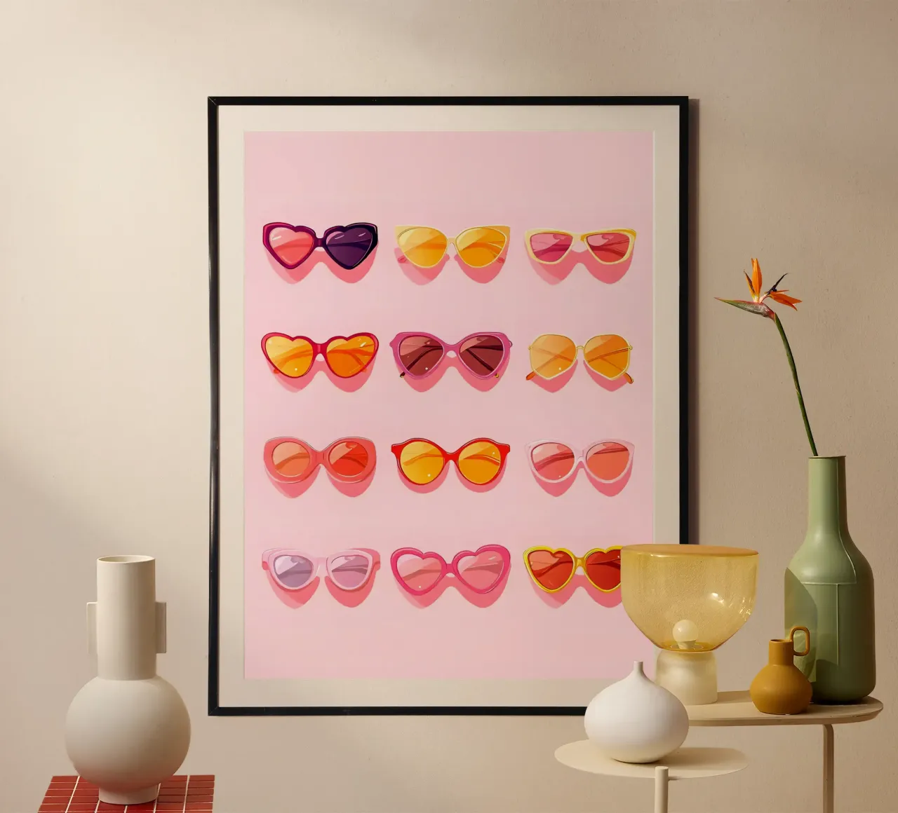 Collezione di occhiali da sole su sfondo rosa poster da Leon B Feierabend