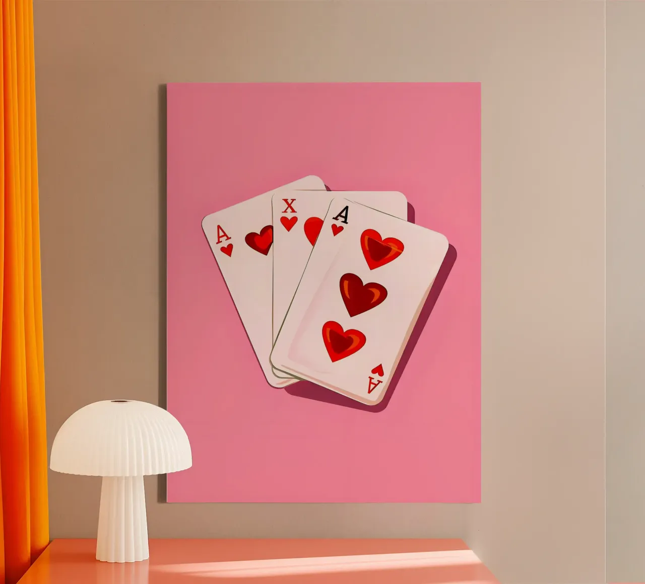 Playing Cards with Hearts on Pink canvas with Floater frame by Leon B Feierabend