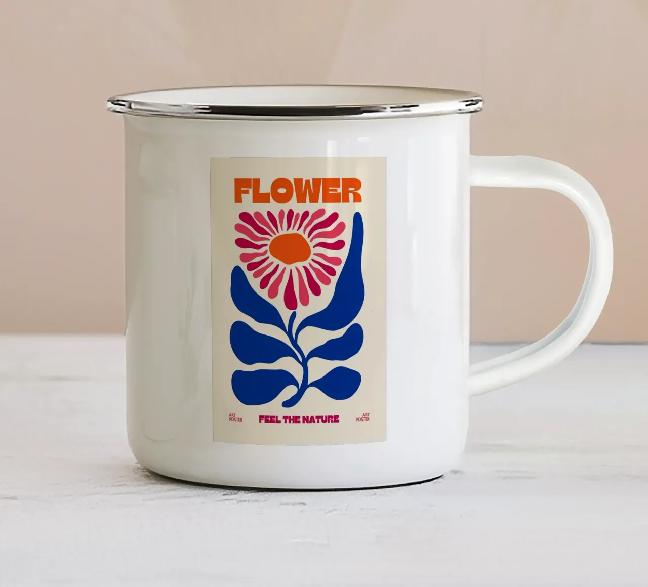 Poster artistico con fiori astratti tazza in smalto da Leon B Feierabend