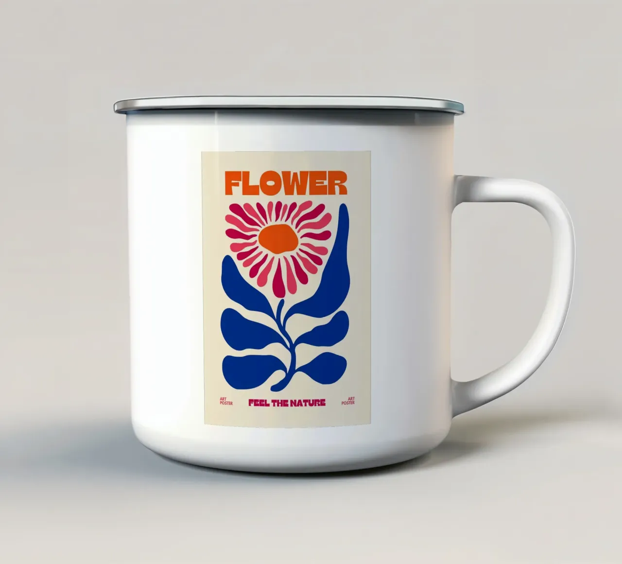Poster artistico con fiori astratti tazza in smalto da Leon B Feierabend