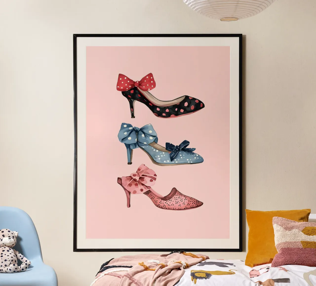 Illustrazione acquerello tacchi con fiocchi poster con telaio in alluminio da Leon B Feierabend