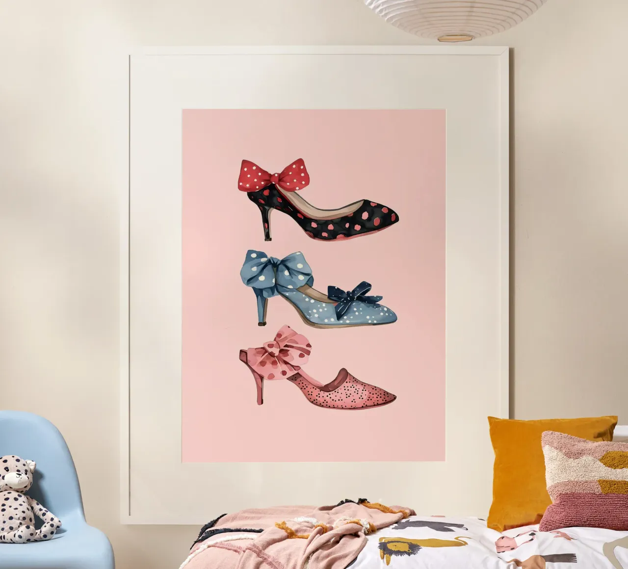 Illustrazione acquerello tacchi con fiocchi poster con telaio in alluminio da Leon B Feierabend
