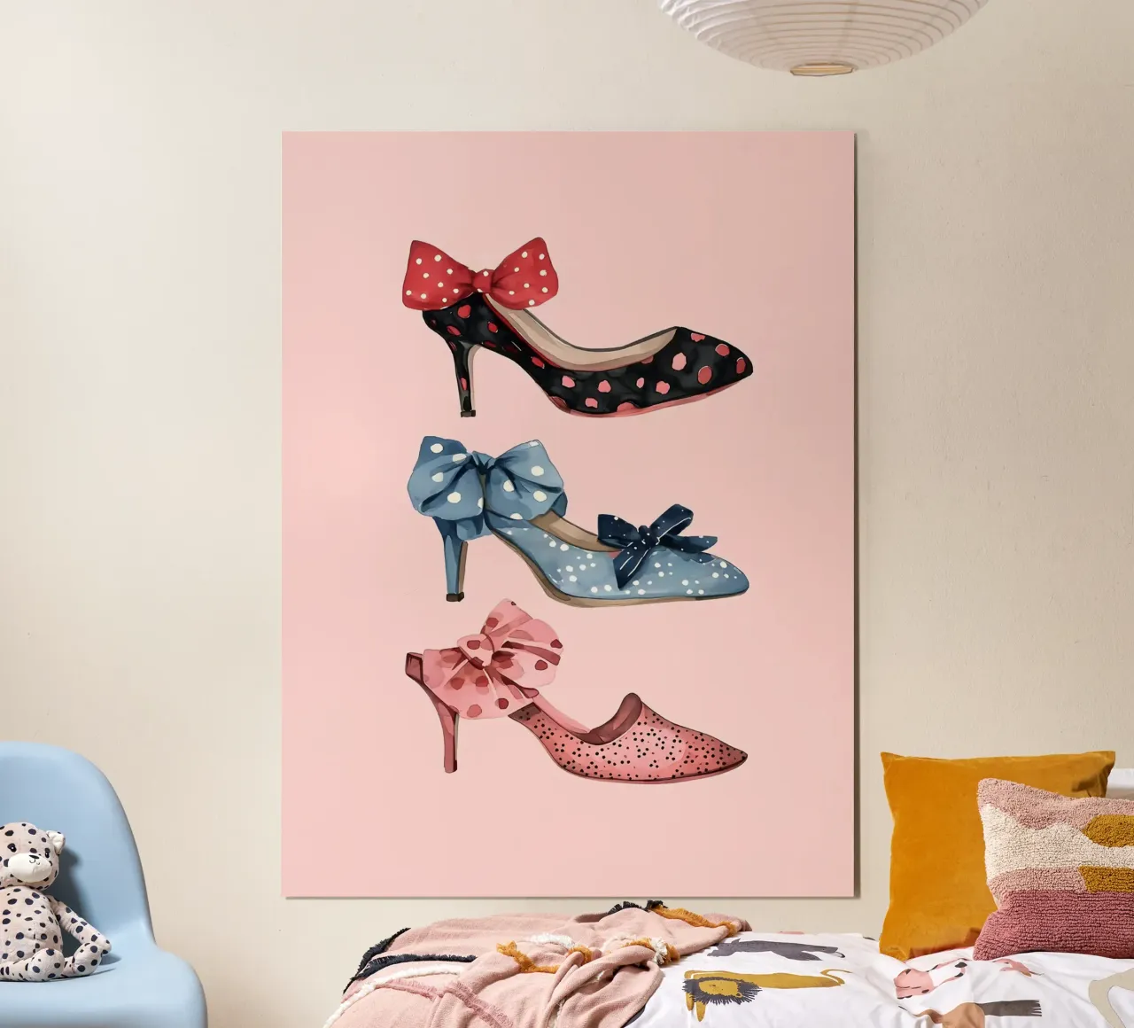 Illustrazione acquerello tacchi con fiocchi poster con telaio in alluminio da Leon B Feierabend