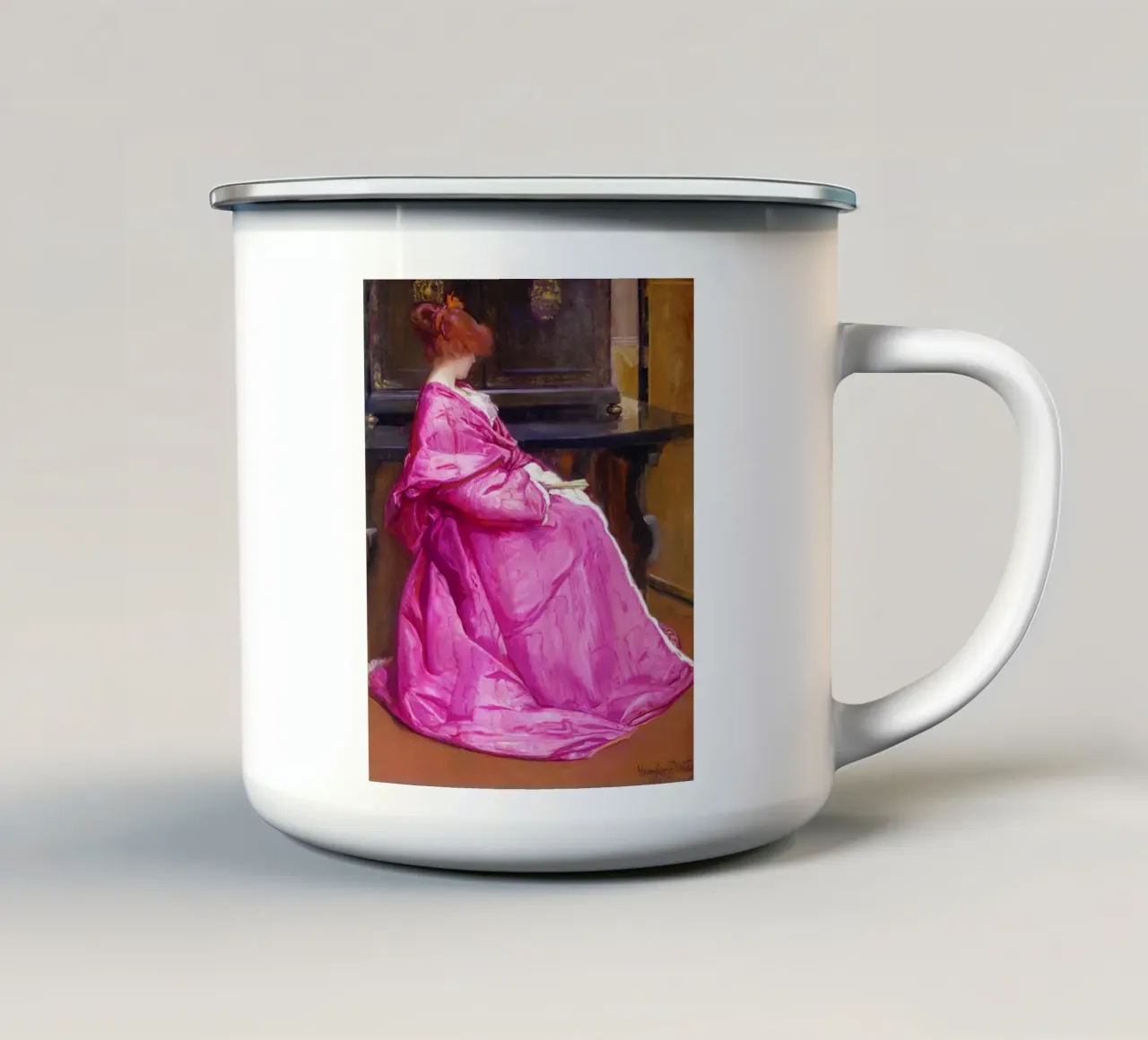 Henri Gervex – Le Domino Rose (1885): tazza in smalto da Venus Art