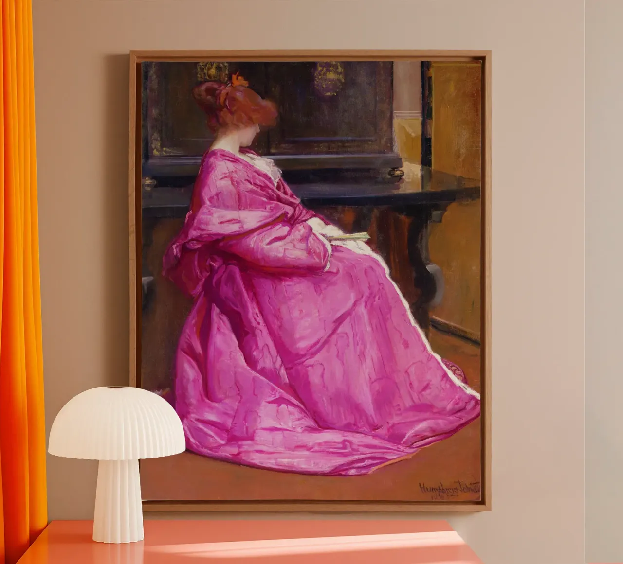 Henri Gervex - Le Domino Rose (1885): canvas with Floater frame by Venus Art