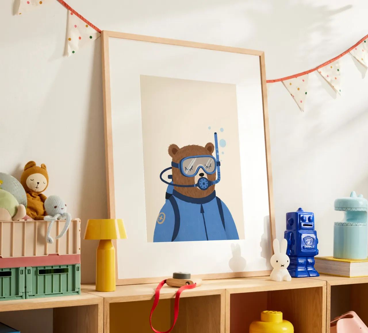 Decorazioni per la stanza dei giochi, stampa dell'orso subacqueo, arte per la cameretta dei bambini poster con telaio in alluminio da Little Lola