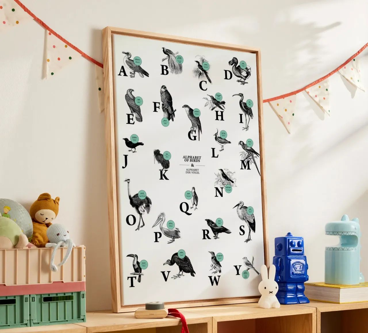 alphabet of birds, animal ABC tela con Cornice a cassetta da The True Type