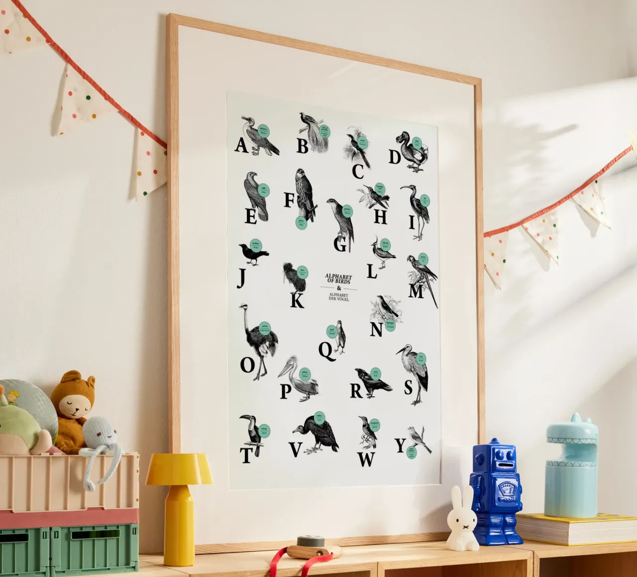 alphabet of birds, animal ABC poster con telaio in plastica da The True Type