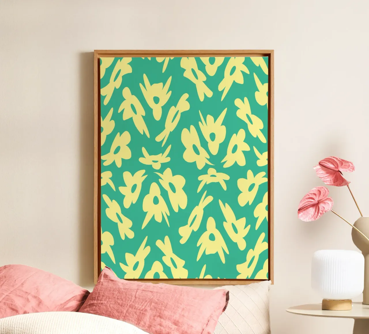 Flower Pattern Bizarre canvas with Floater frame by Little Dean