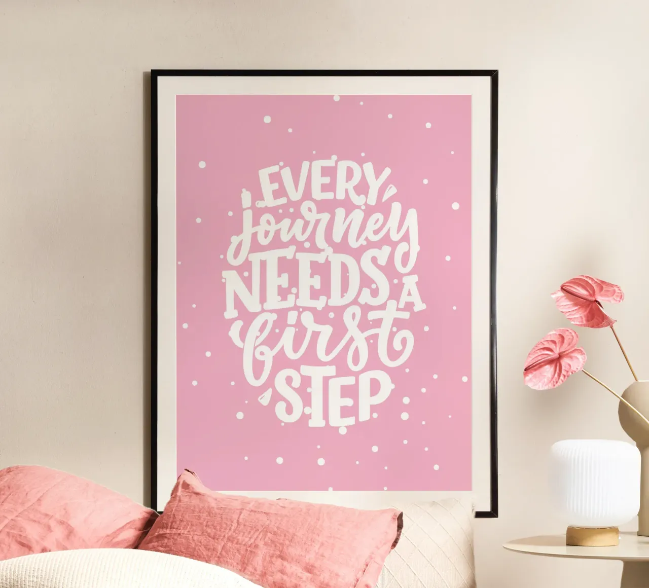Every journey needs a first step poster con telaio in alluminio da PinkCandyWalls