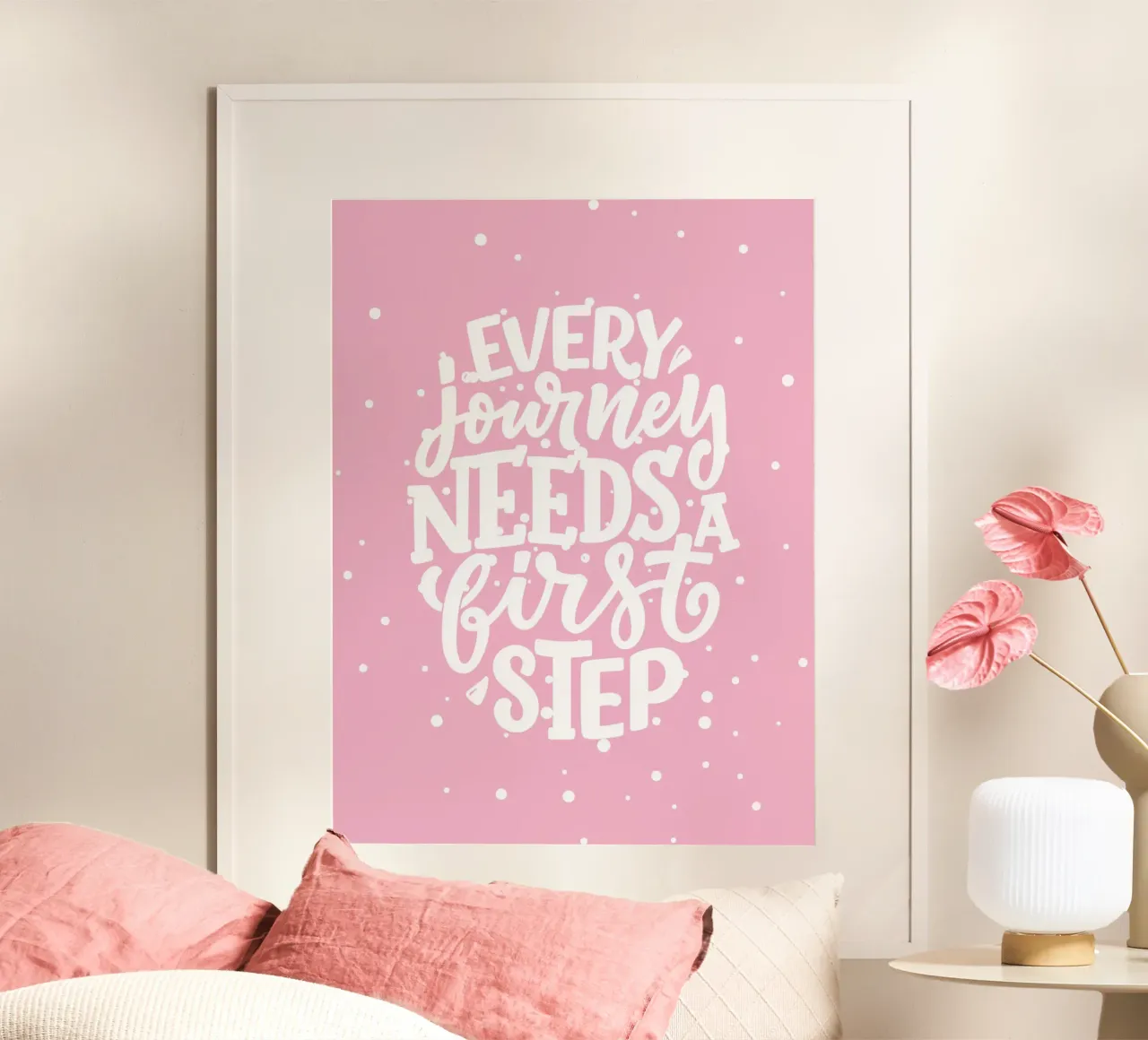 Every journey needs a first step poster con telaio in alluminio da PinkCandyWalls