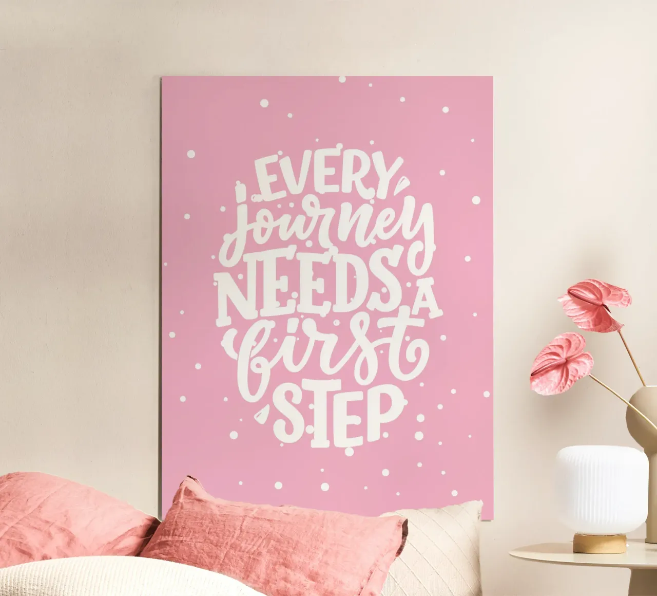 Every journey needs a first step poster con telaio in alluminio da PinkCandyWalls