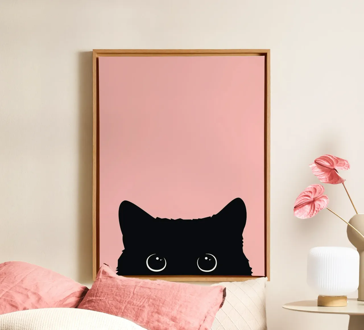 Curious cat canvas with Floater frame by Leonard R Sadler