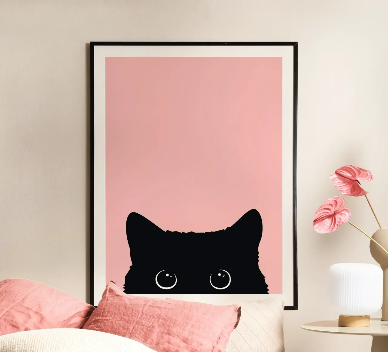 Gatto curioso poster con telaio in alluminio da Leonard R Sadler