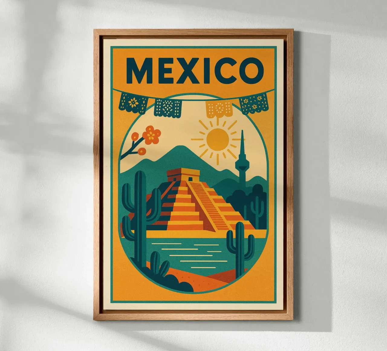 Poster del Messico - Poster retrò della piramide Maya tela con Cornice a cassetta da JETLAG | affiches voyage