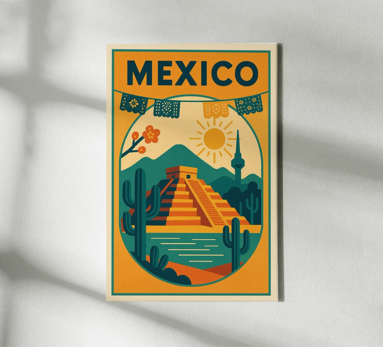 Poster del Messico - Poster retrò della piramide Maya tela con Cornice a cassetta da JETLAG | affiches voyage