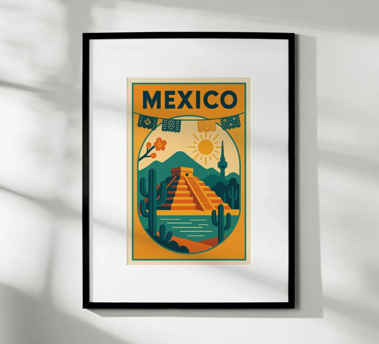 Poster del Messico - Poster retrò della piramide Maya poster con telaio in plastica da JETLAG | affiches voyage