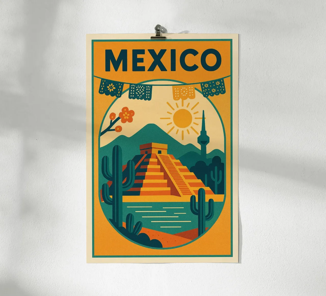 Poster del Messico - Poster retrò della piramide Maya poster con telaio in plastica da JETLAG | affiches voyage