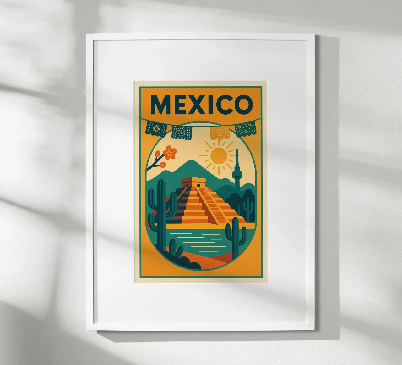 Poster del Messico - Poster retrò della piramide Maya poster con telaio in plastica da JETLAG | affiches voyage