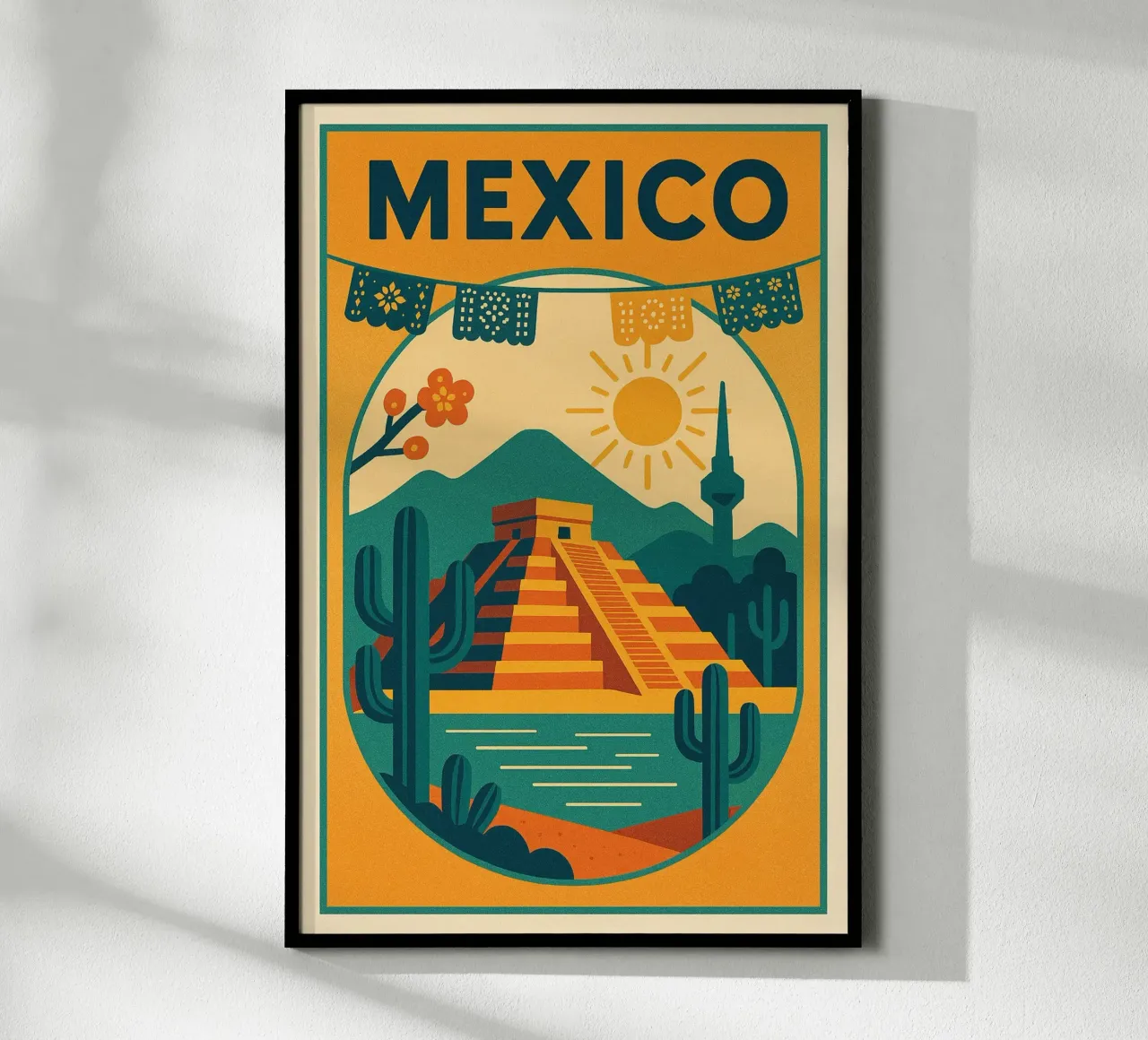 Poster del Messico - Poster retrò della piramide Maya poster con telaio in plastica da JETLAG | affiches voyage
