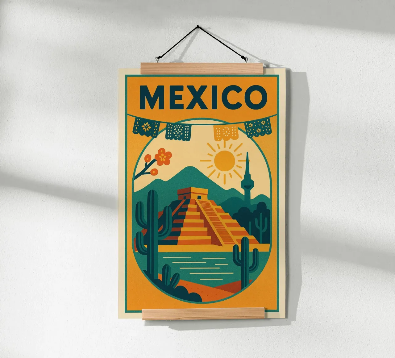 Poster del Messico - Poster retrò della piramide Maya poster con telaio in plastica da JETLAG | affiches voyage
