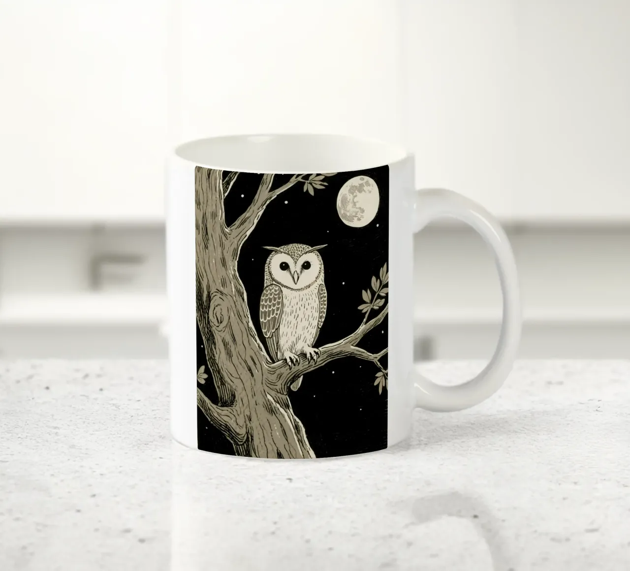 owl in the tree at night tazza in ceramica da knowledge