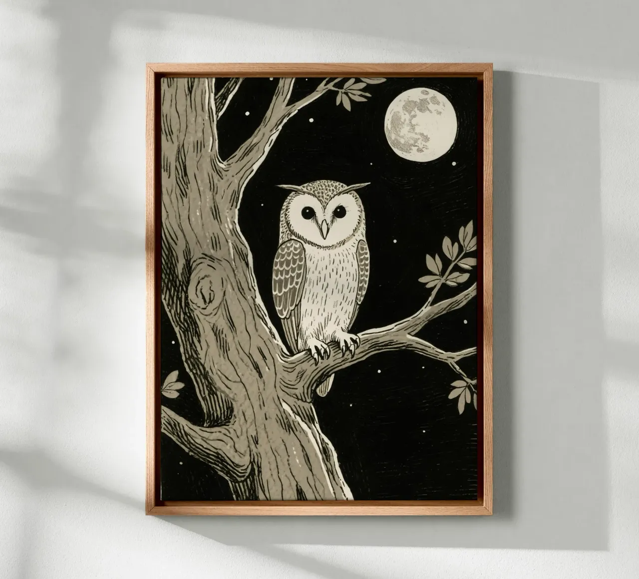 owl in the tree at night canvas met Baklijst van knowledge