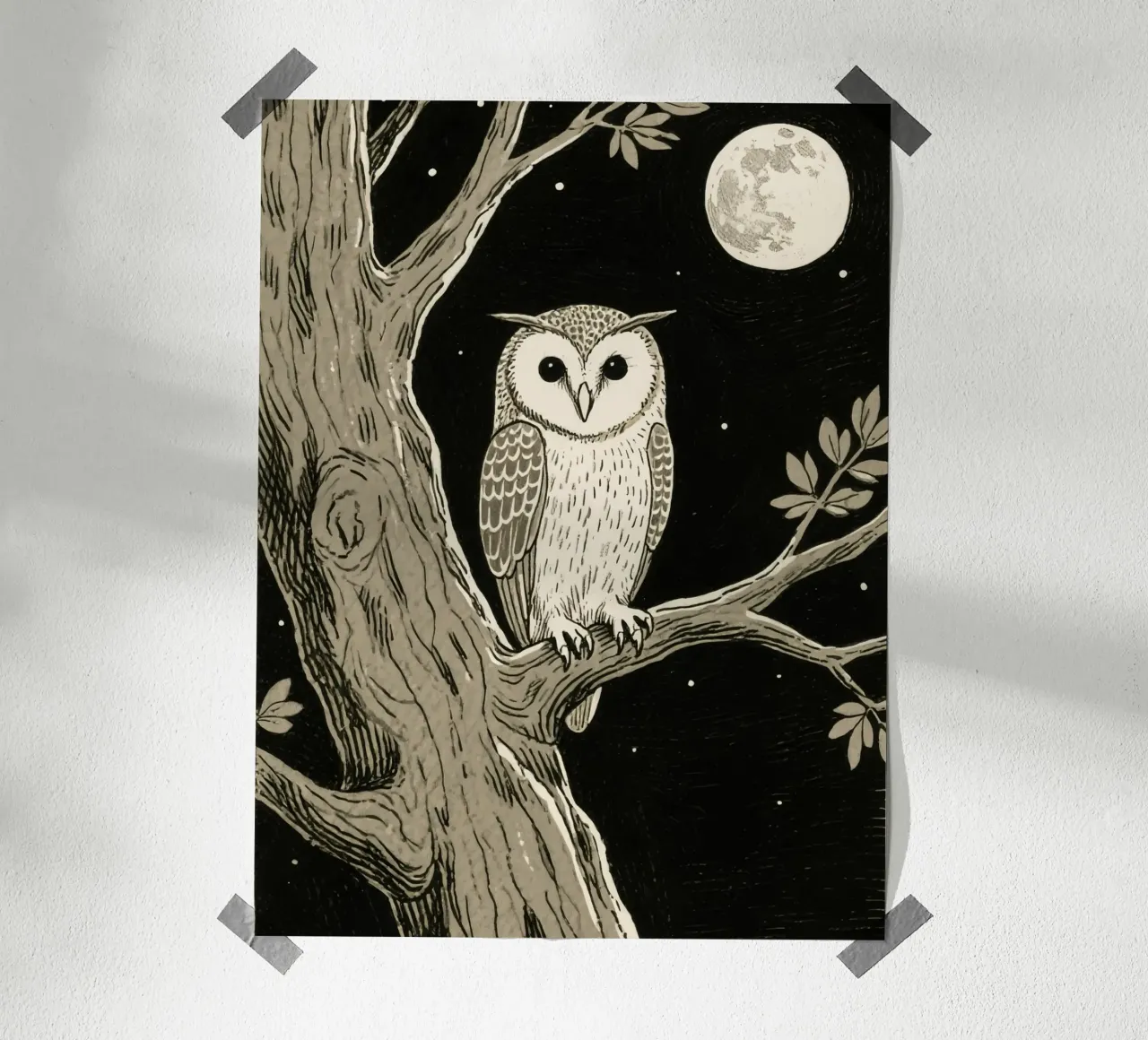 owl in the tree at night poster da knowledge